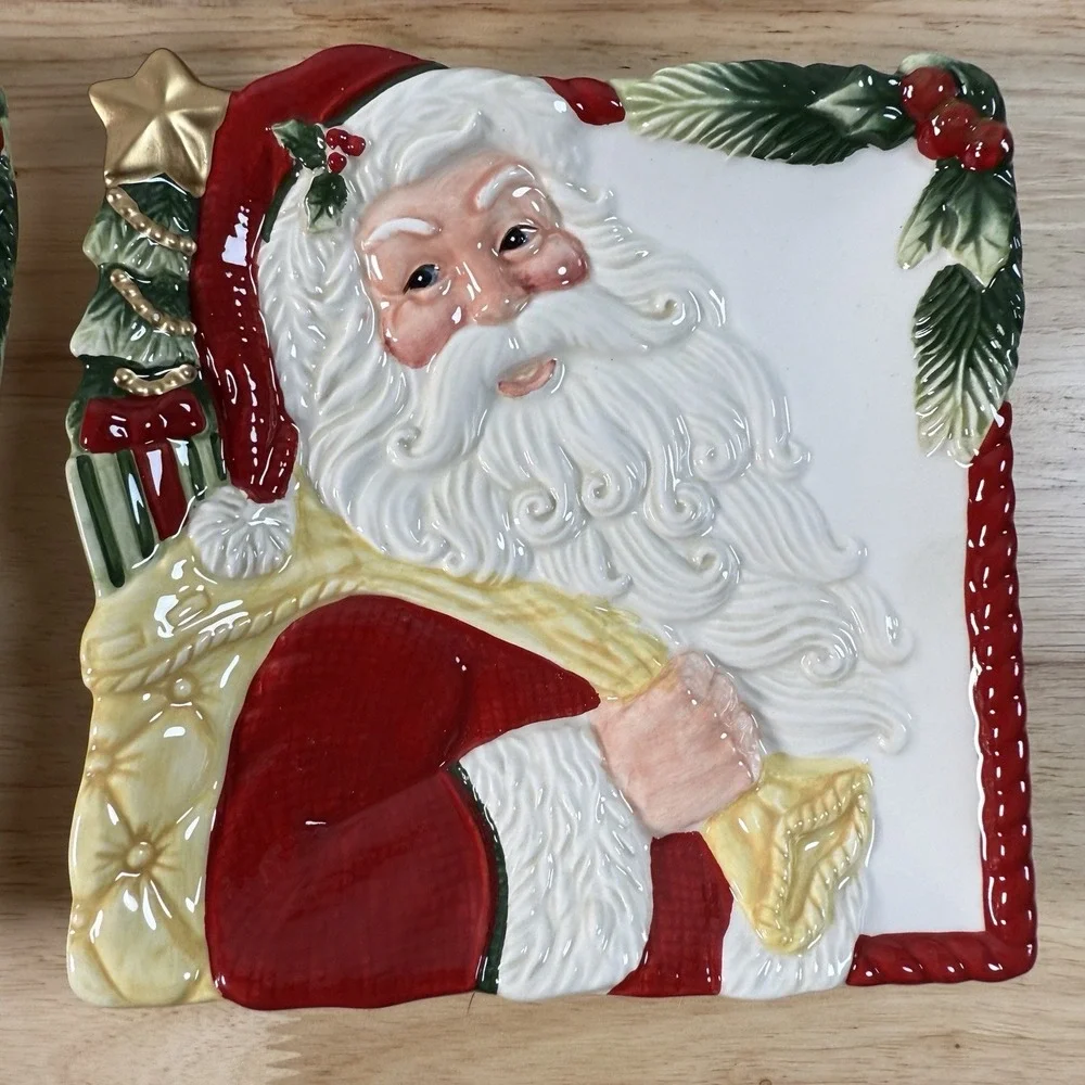 Fitz & Floyd • One Look And You Know • NIGHT BEFORE CHRISTMAS Santa Plate Set 4